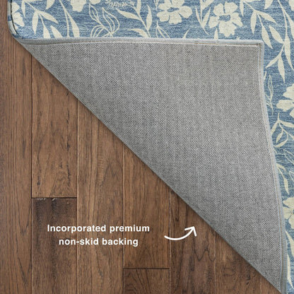 Luxury Washable Indoor/Outdoor Soft Essentials SE4 Blue 2'3" x 7'6" Runner Rug