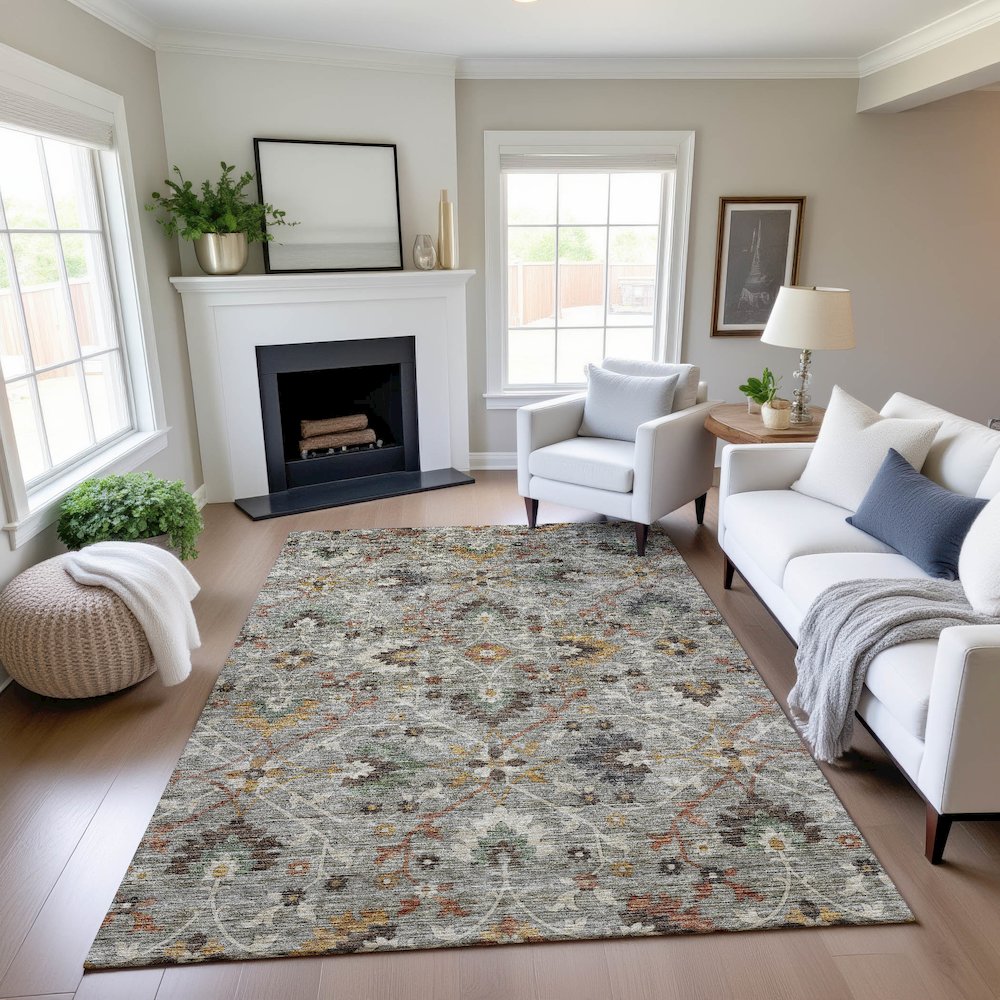 Indoor/Outdoor Silk Road Pewter 3' x 5' Rug