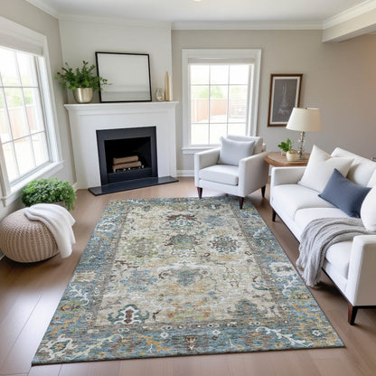 Indoor/Outdoor Silk Road Aqua 3' x 5' Rug