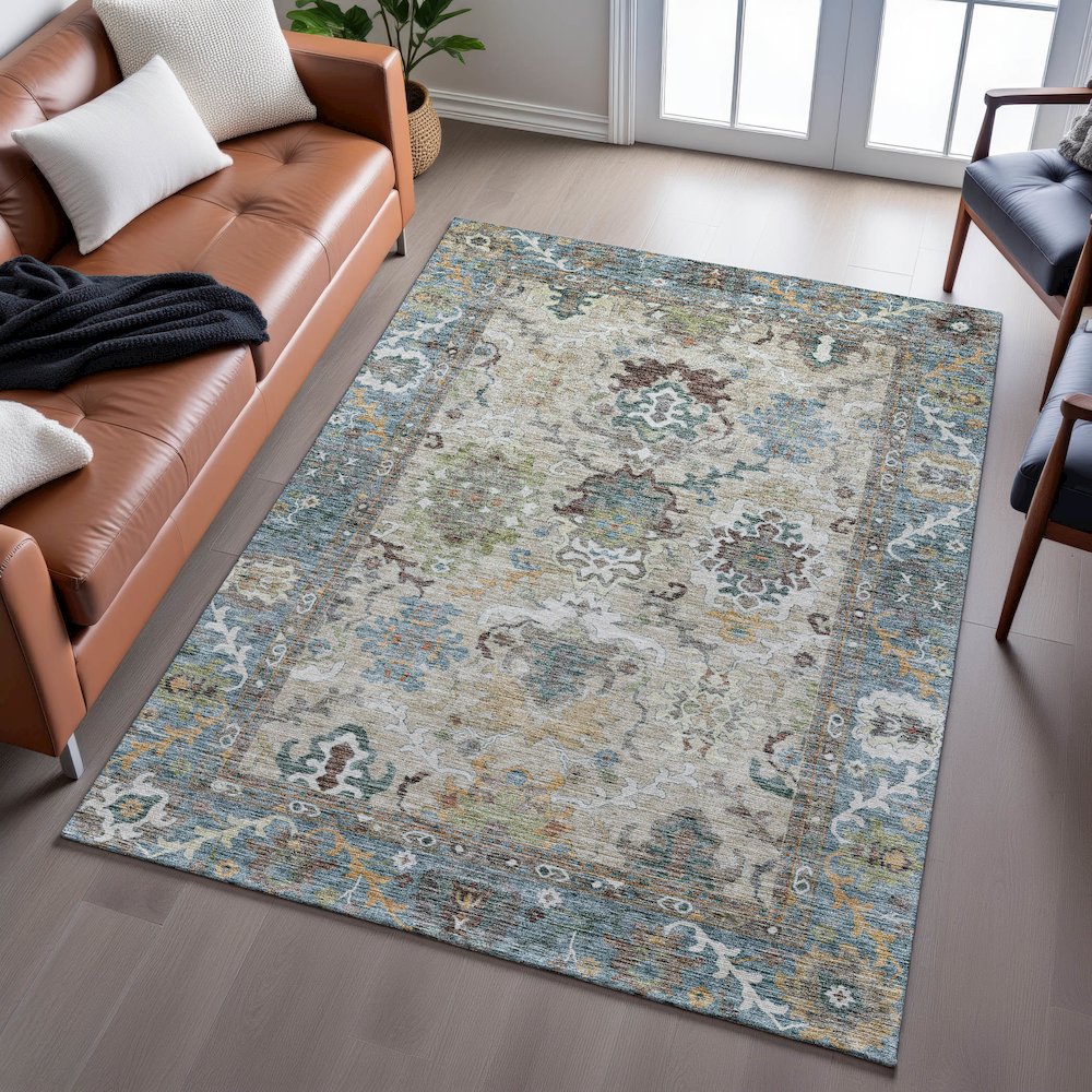 Indoor/Outdoor Silk Road Aqua 3' x 5' Rug