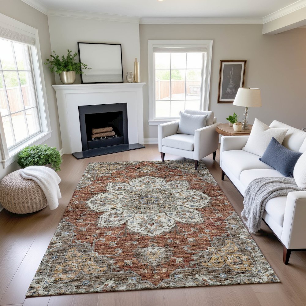 Indoor/Outdoor Silk Road Paprika 3' x 5' Rug
