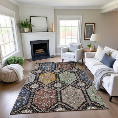 Indoor/Outdoor Silk Road Black 3' x 5' Rug