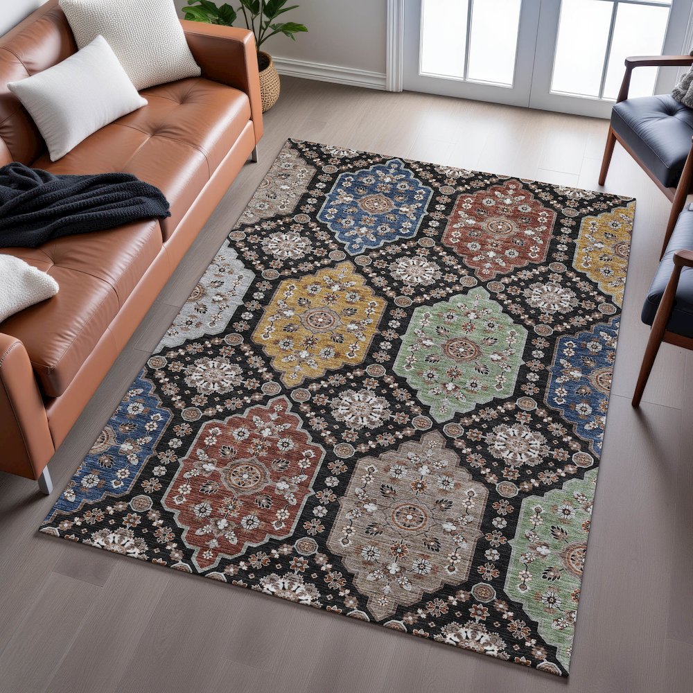 Indoor/Outdoor Silk Road Black 3' x 5' Rug