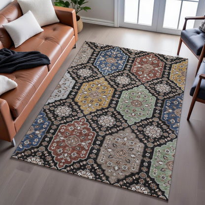 Indoor/Outdoor Silk Road Black 3' x 5' Rug