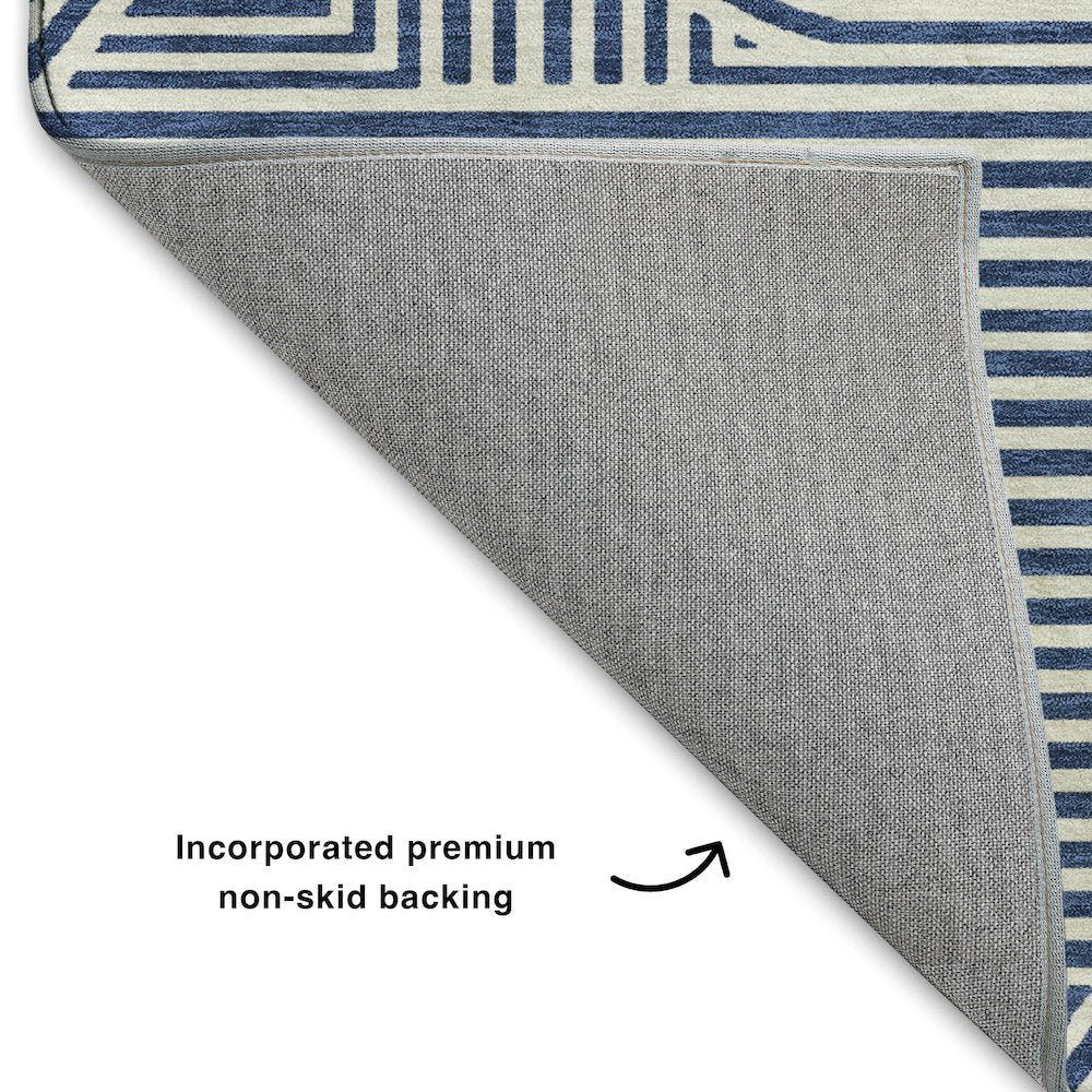 Luxury Washable Indoor/Outdoor The Reserve Navy 2'3" x 7'6" Runner Rug