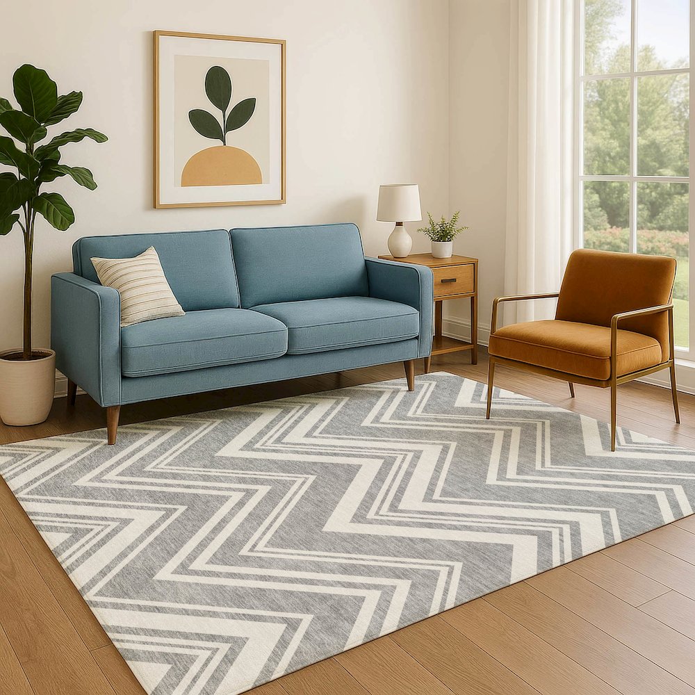 Luxury Washable Indoor/Outdoor The Reserve Pewter 3' x 5' Rug