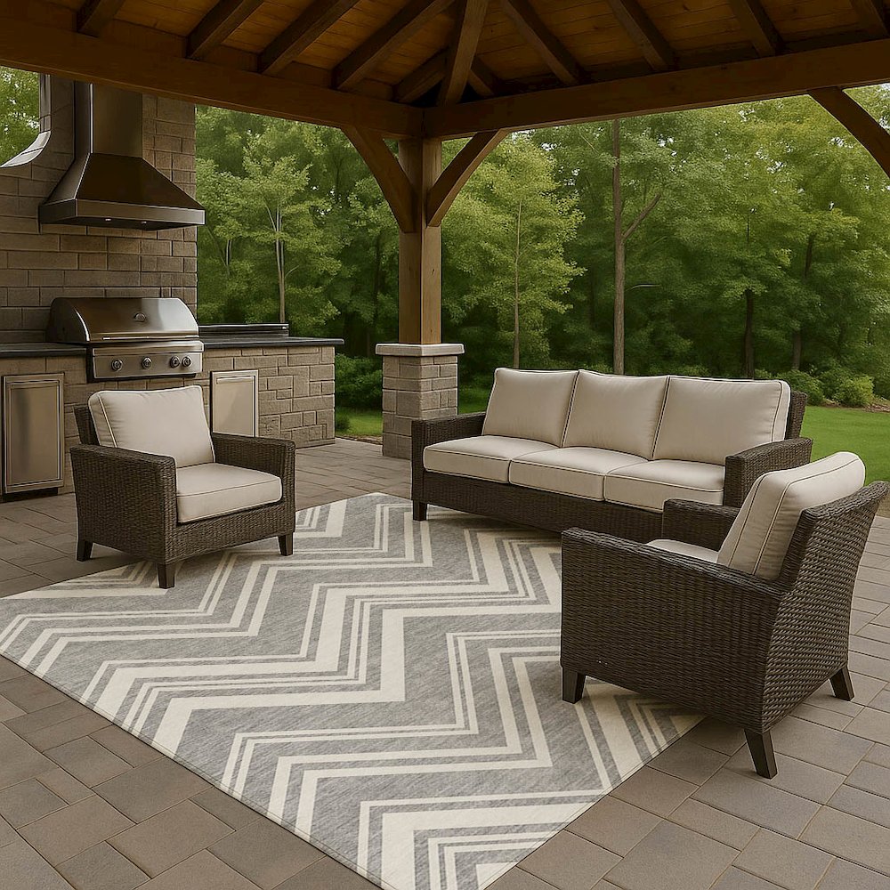 Luxury Washable Indoor/Outdoor The Reserve Pewter 3' x 5' Rug