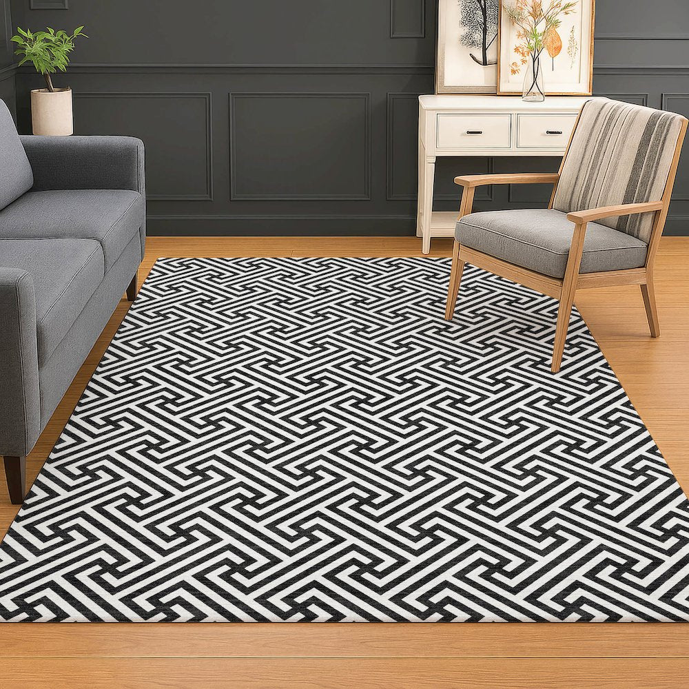 Luxury Washable Indoor/Outdoor The Reserve Black 3' x 5' Rug