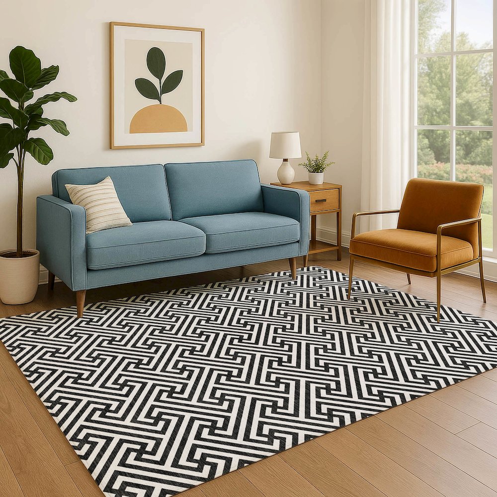 Luxury Washable Indoor/Outdoor The Reserve Black 3' x 5' Rug