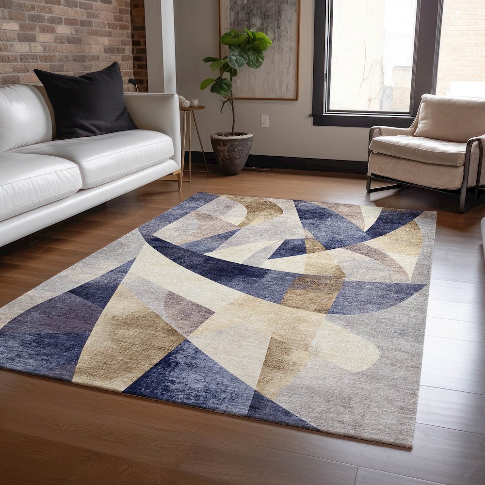 Machine Washable Indoor/Outdoor Chantille Navy 5' x 7'6" Rug