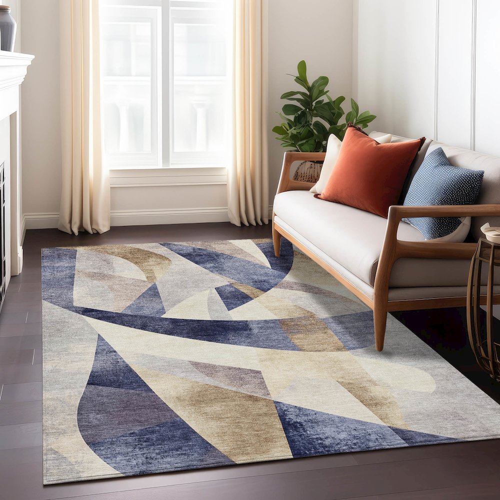 Machine Washable Indoor/Outdoor Chantille Navy 5' x 7'6" Rug