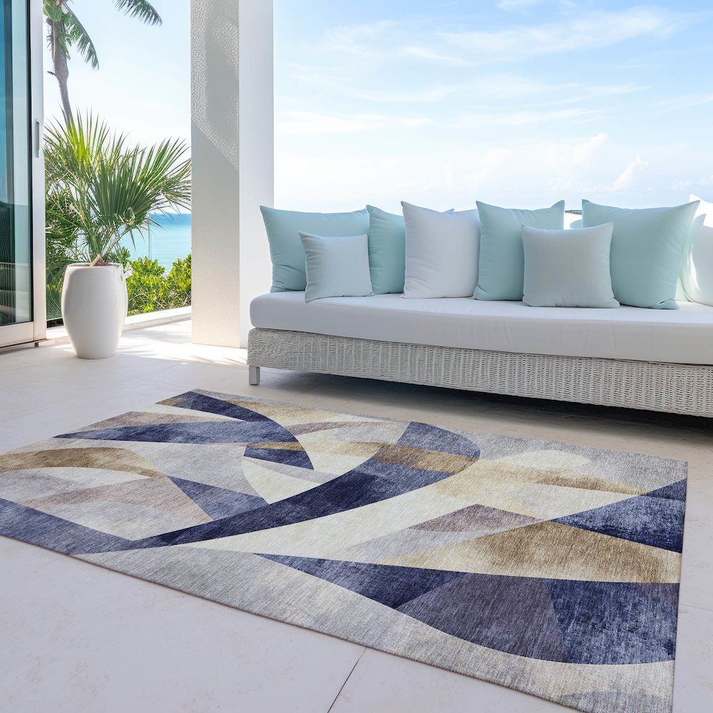 Machine Washable Indoor/Outdoor Chantille Navy 5' x 7'6" Rug
