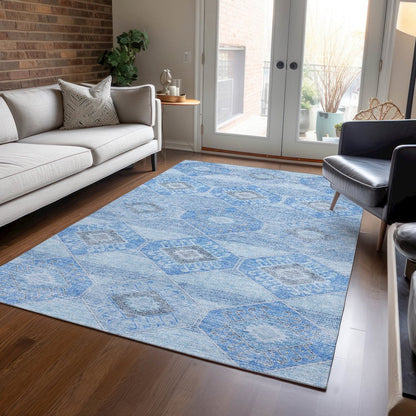 Machine Washable Indoor/Outdoor Chantille Blue 5' x 7'6" Rug
