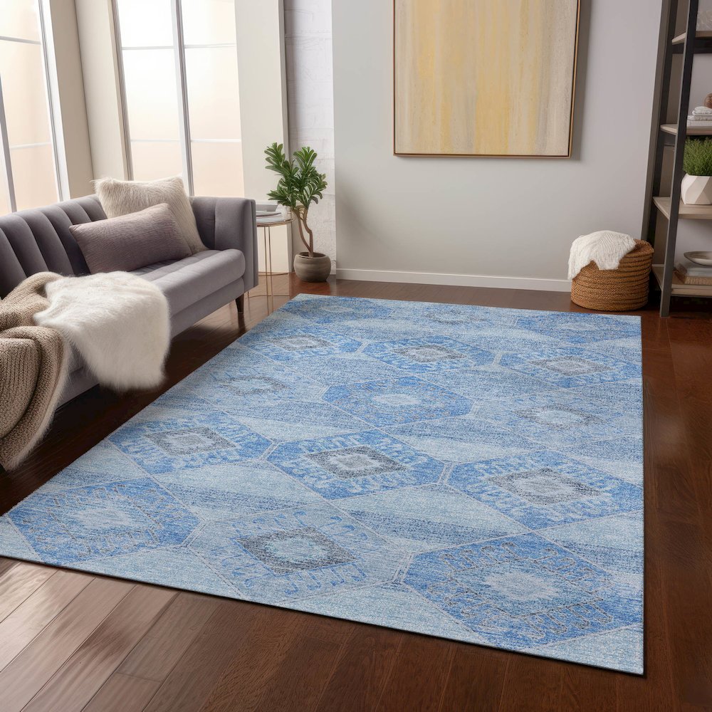 Machine Washable Indoor/Outdoor Chantille Blue 5' x 7'6" Rug