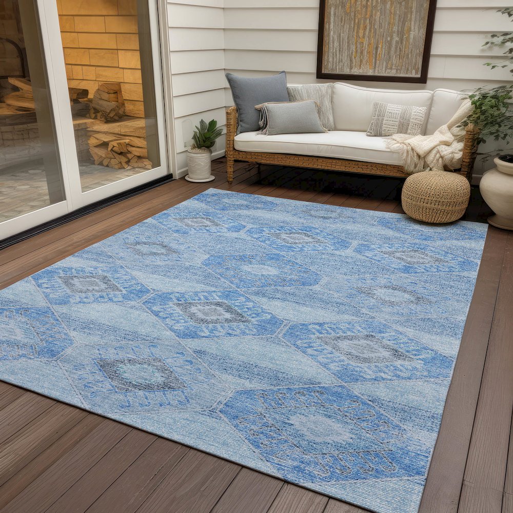 Machine Washable Indoor/Outdoor Chantille Blue 5' x 7'6" Rug
