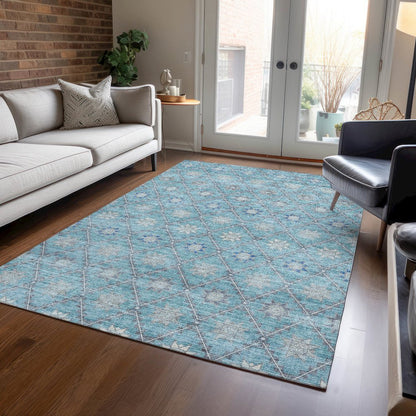 Machine Washable Indoor/Outdoor Chantille Teal 5' x 7'6" Rug
