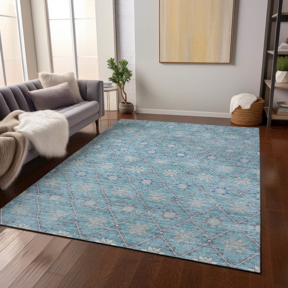 Machine Washable Indoor/Outdoor Chantille Teal 5' x 7'6" Rug