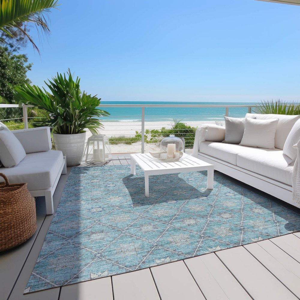 Machine Washable Indoor/Outdoor Chantille Teal 5' x 7'6" Rug