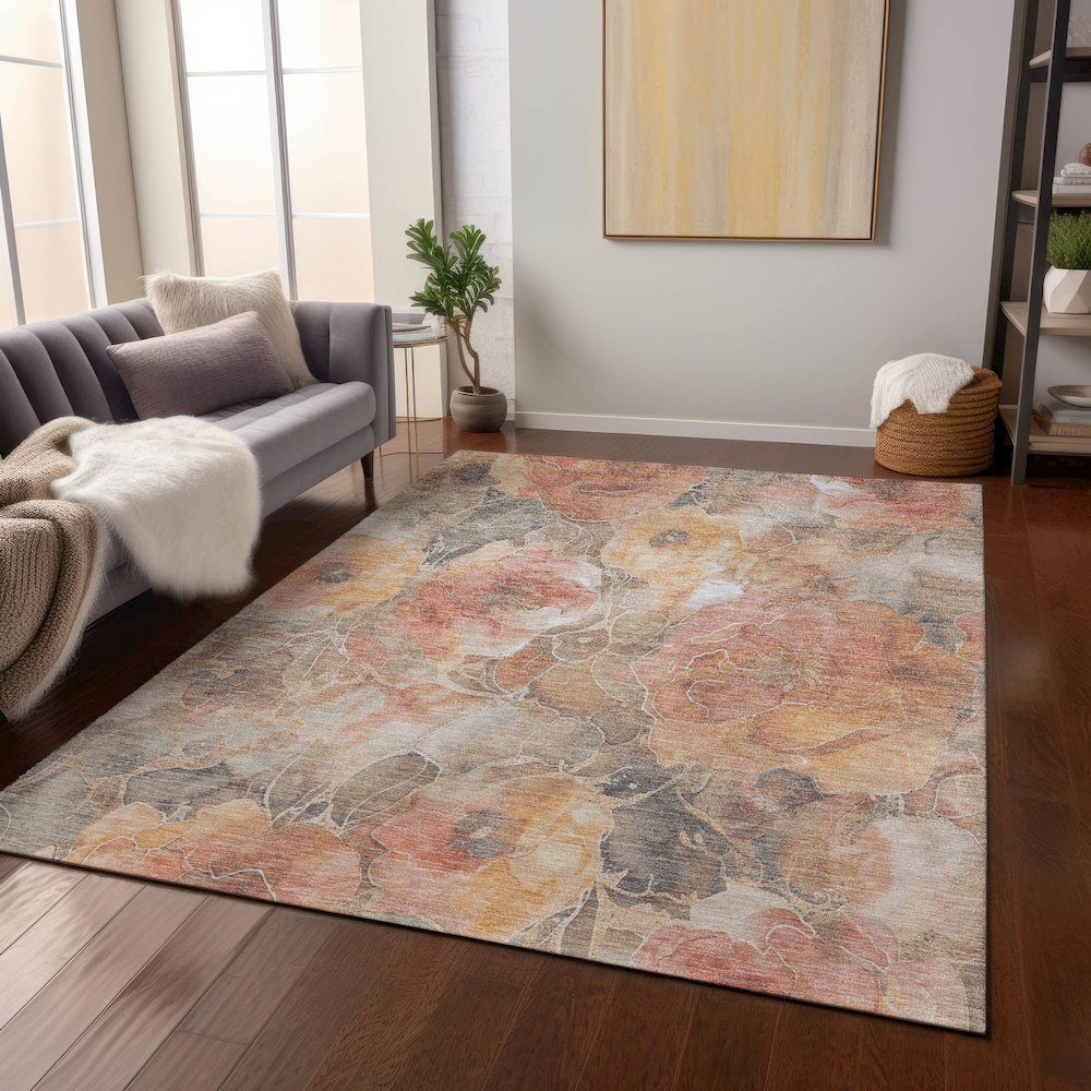 Machine Washable Indoor/Outdoor Chantille Peach 5' x 7'6" Rug