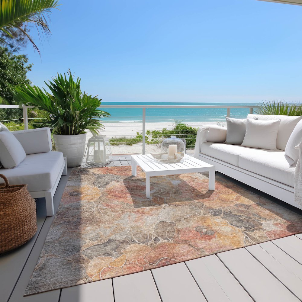 Machine Washable Indoor/Outdoor Chantille Peach 5' x 7'6" Rug