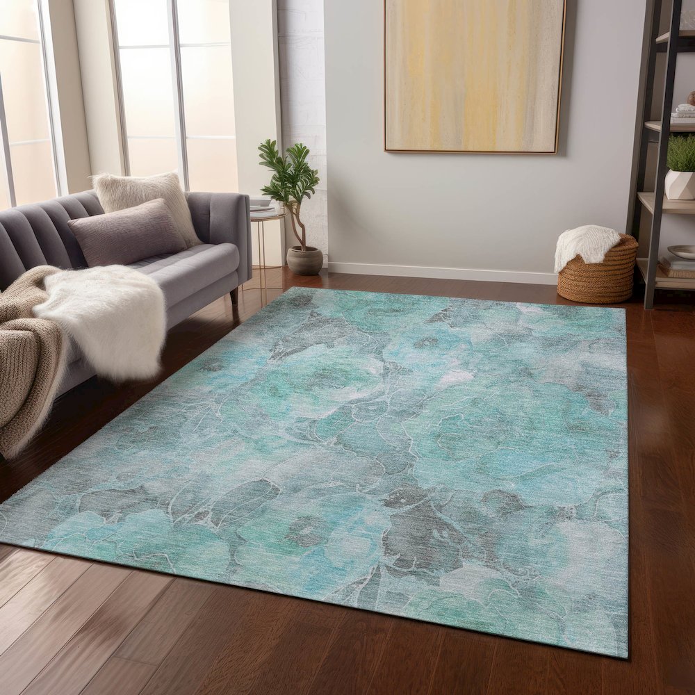 Machine Washable Indoor/Outdoor Chantille Teal 5' x 7'6" Rug