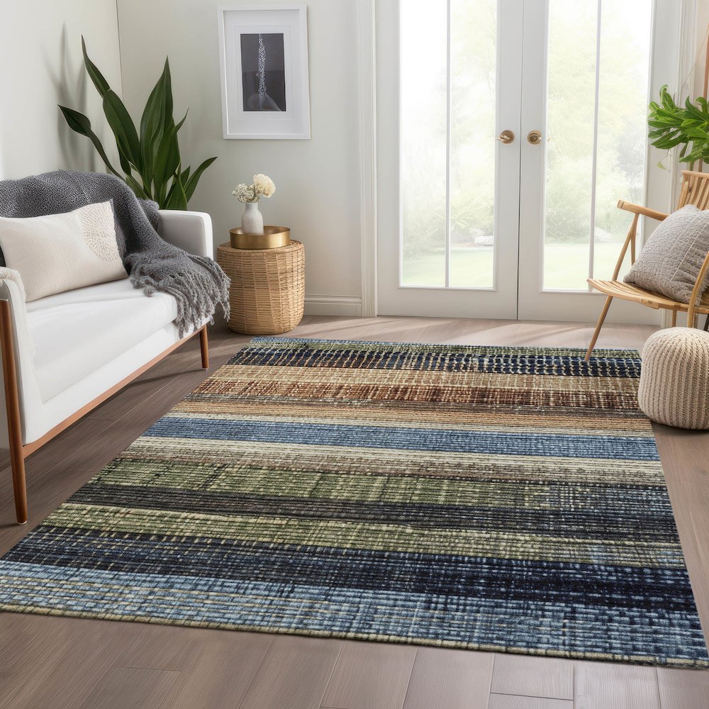 Machine Washable Indoor/Outdoor Chantille Blue 5' x 7'6" Rug