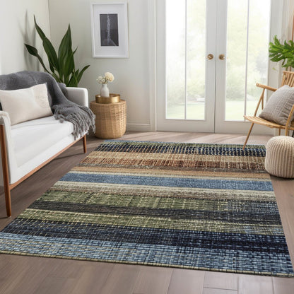 Machine Washable Indoor/Outdoor Chantille Blue 5' x 7'6" Rug