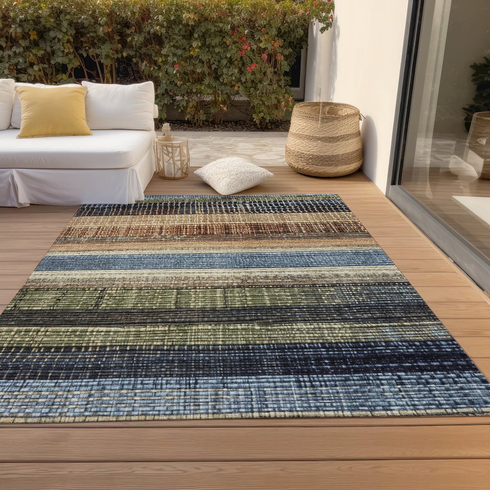 Machine Washable Indoor/Outdoor Chantille Blue 5' x 7'6" Rug