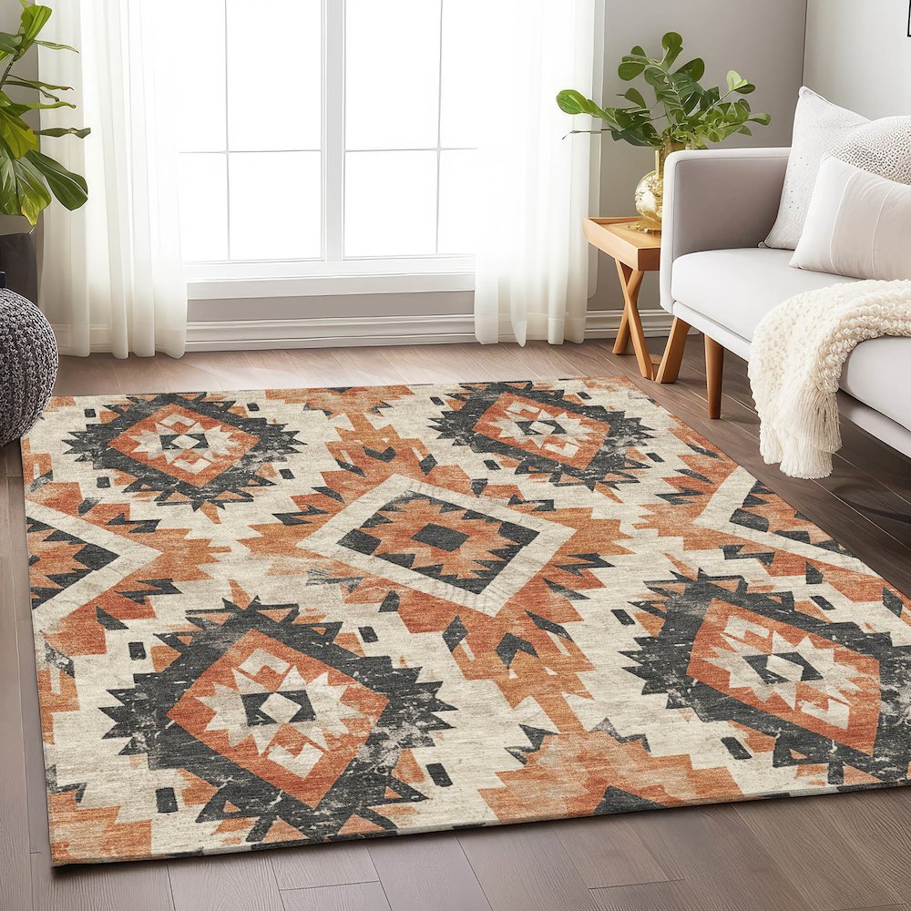 Machine Washable Indoor/Outdoor Chantille Terracotta 5' x 7'6" Rug