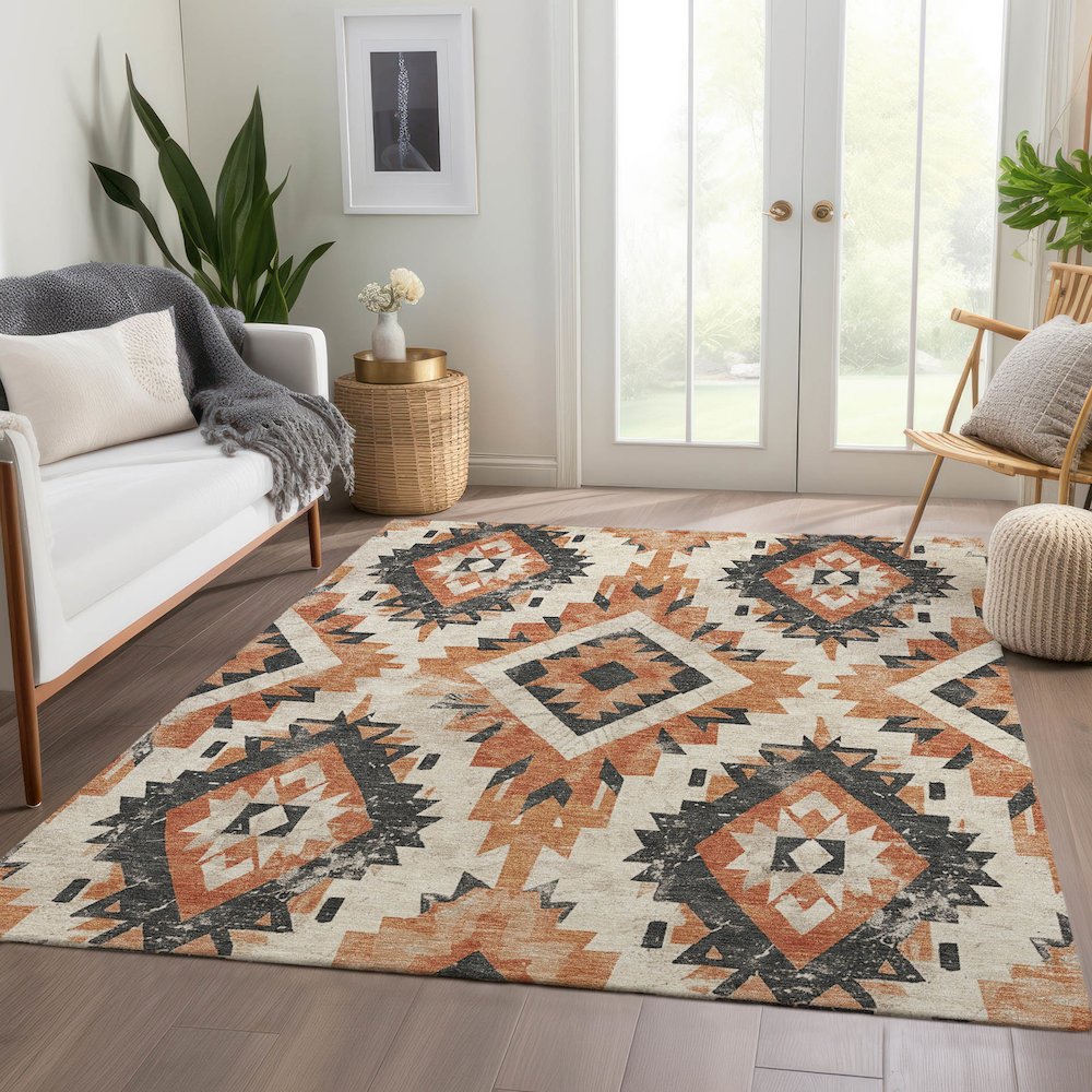 Machine Washable Indoor/Outdoor Chantille Terracotta 5' x 7'6" Rug