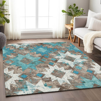Machine Washable Indoor/Outdoor Chantille Teal 5' x 7'6" Rug