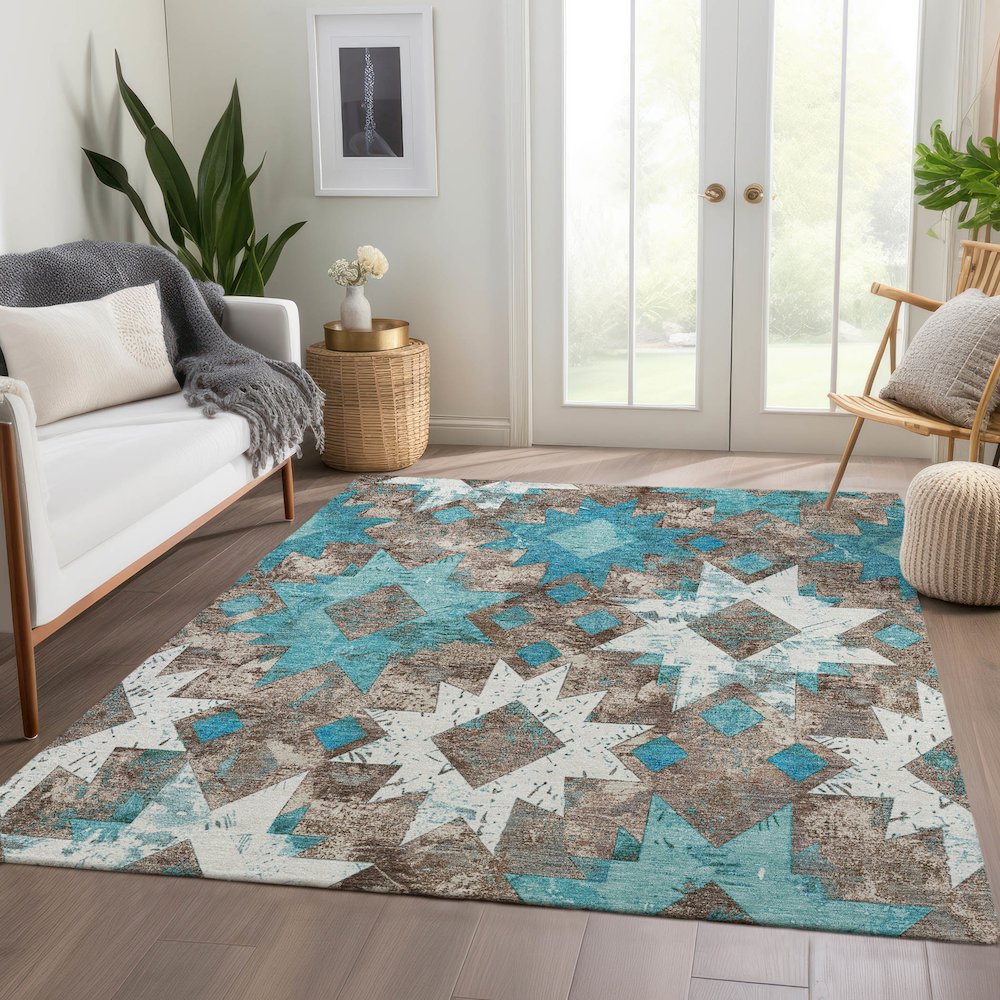 Machine Washable Indoor/Outdoor Chantille Teal 5' x 7'6" Rug