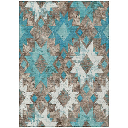 Machine Washable Indoor/Outdoor Chantille Teal 5' x 7'6" Rug