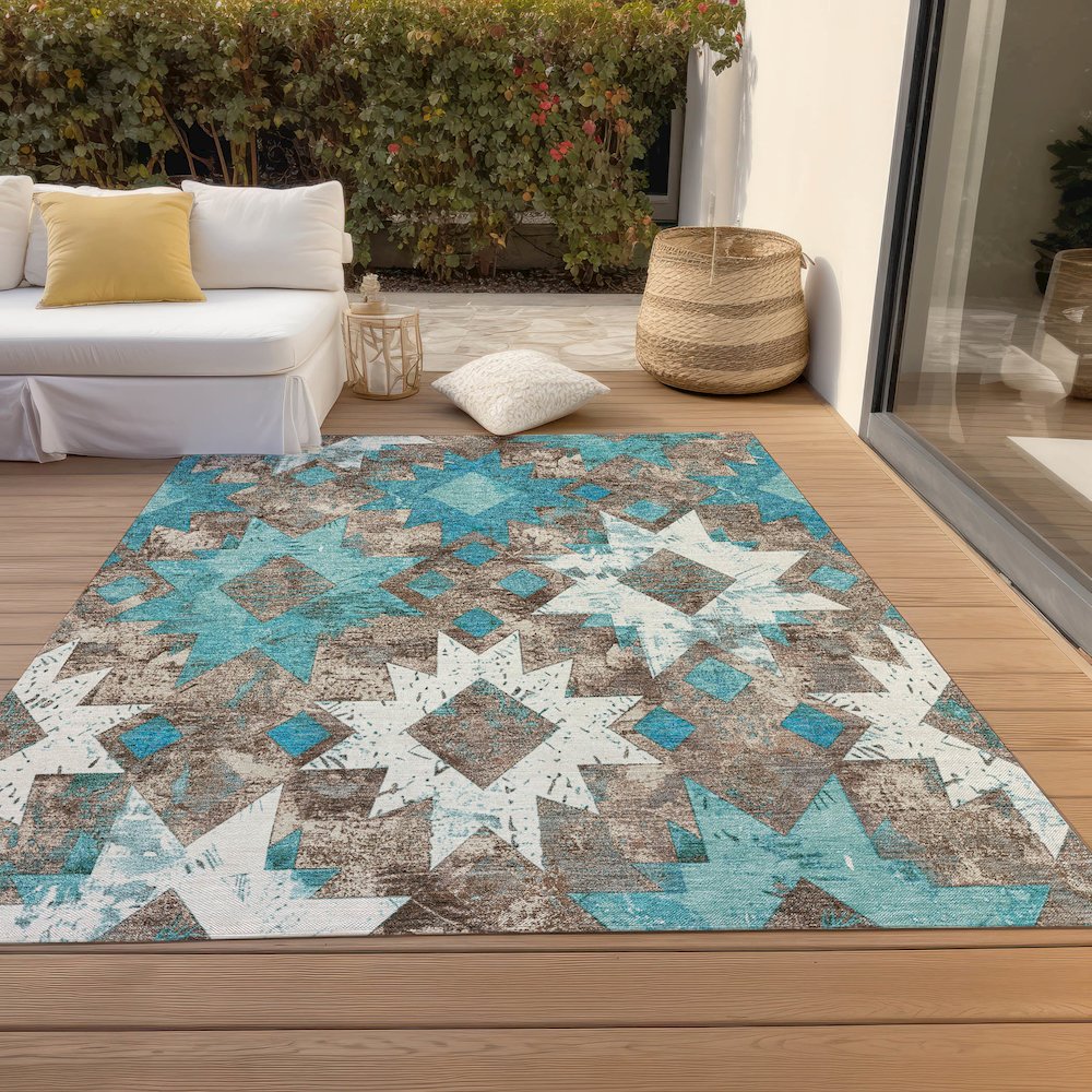 Machine Washable Indoor/Outdoor Chantille Teal 5' x 7'6" Rug