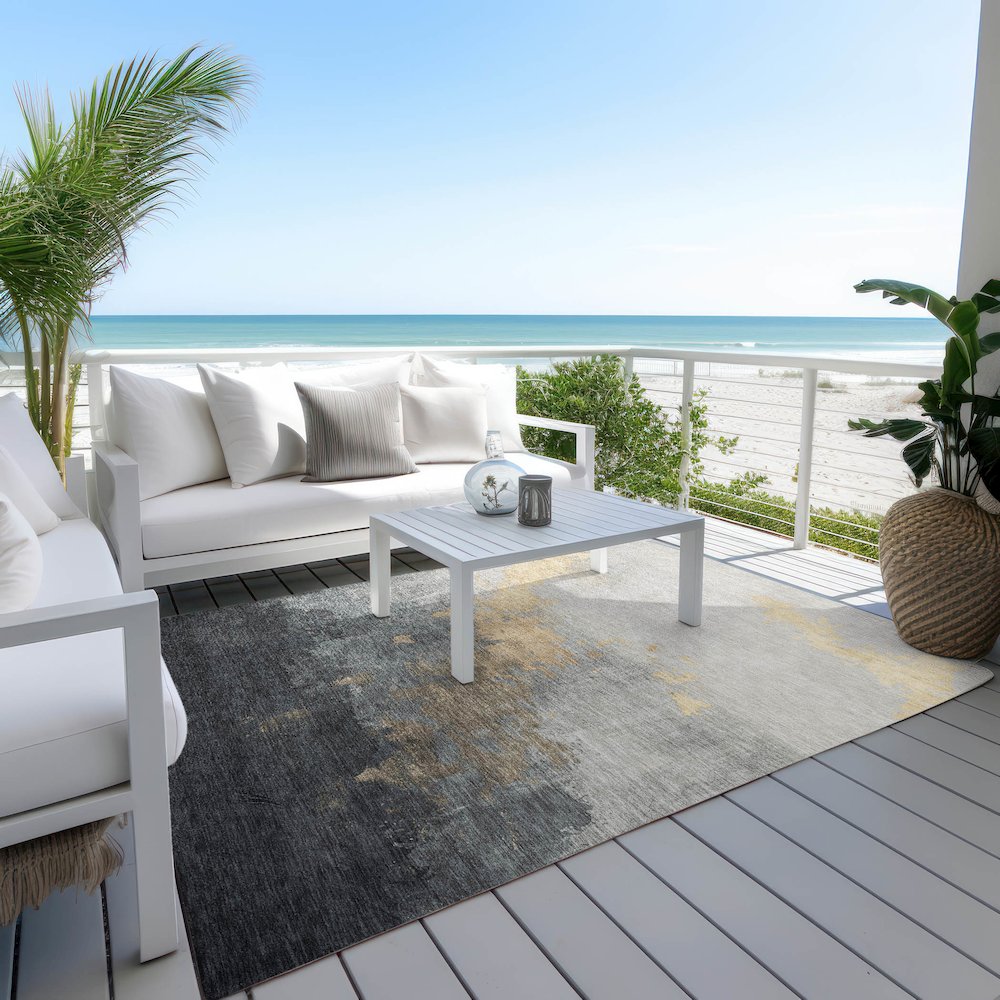 Machine Washable Indoor/Outdoor Chantille Gold 5' x 7'6" Rug