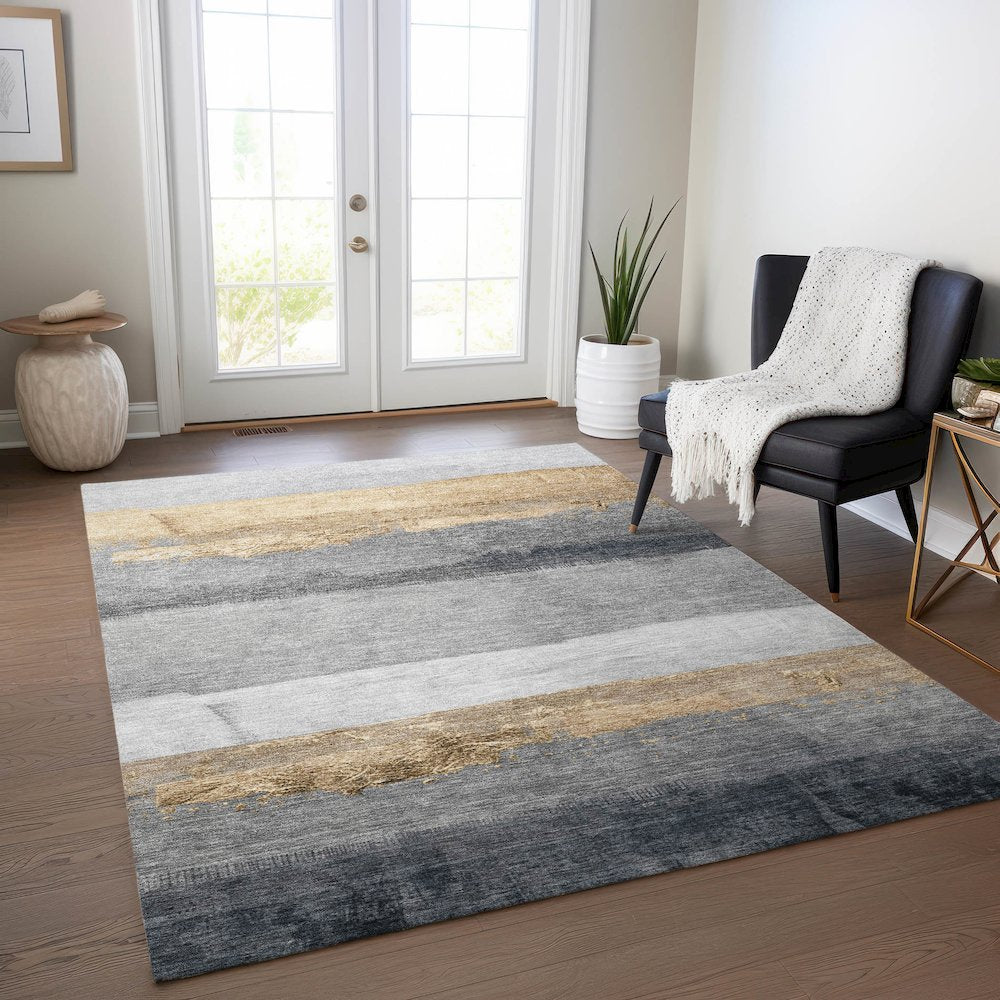 Machine Washable Indoor/Outdoor Chantille Gold 5' x 7'6" Rug