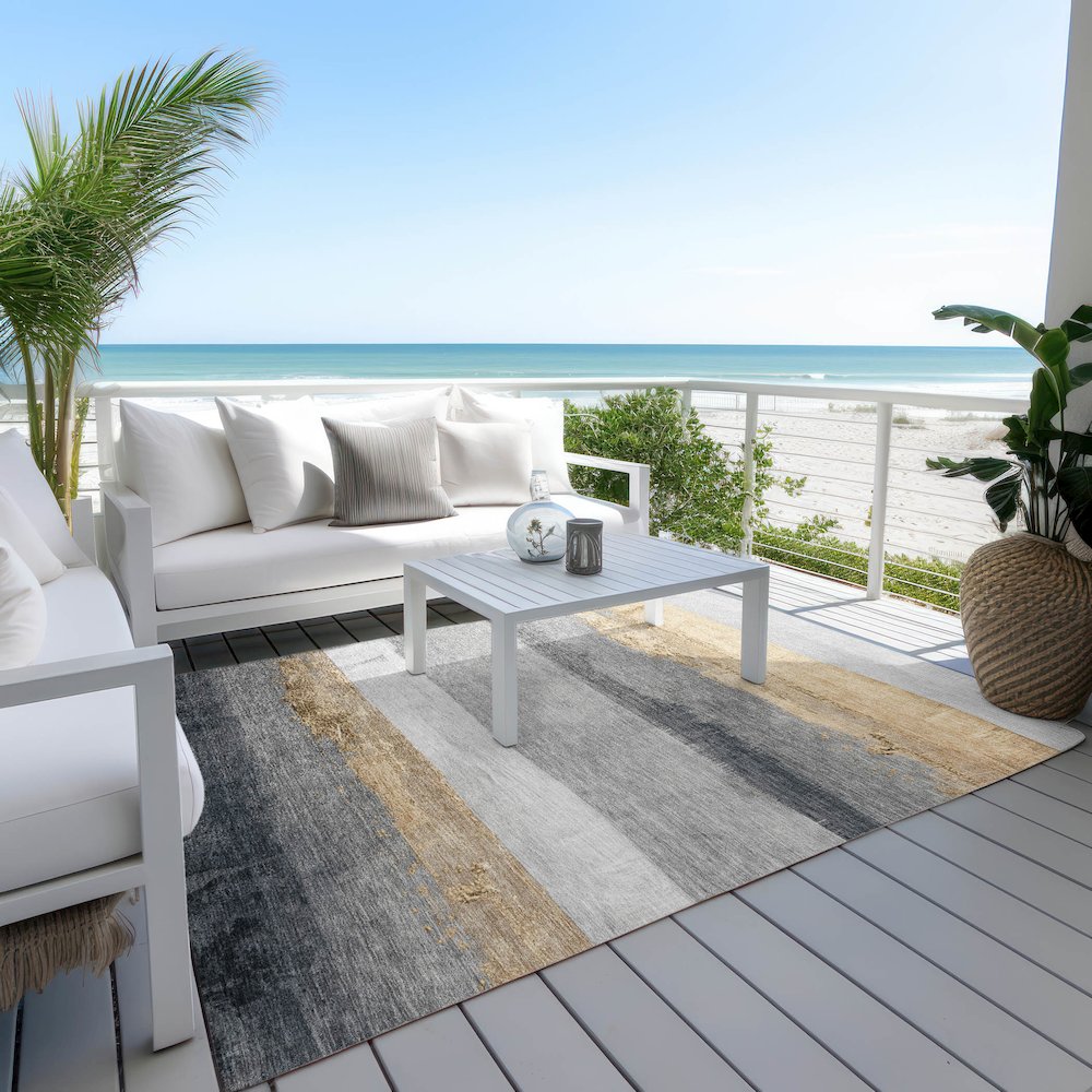 Machine Washable Indoor/Outdoor Chantille Gold 5' x 7'6" Rug