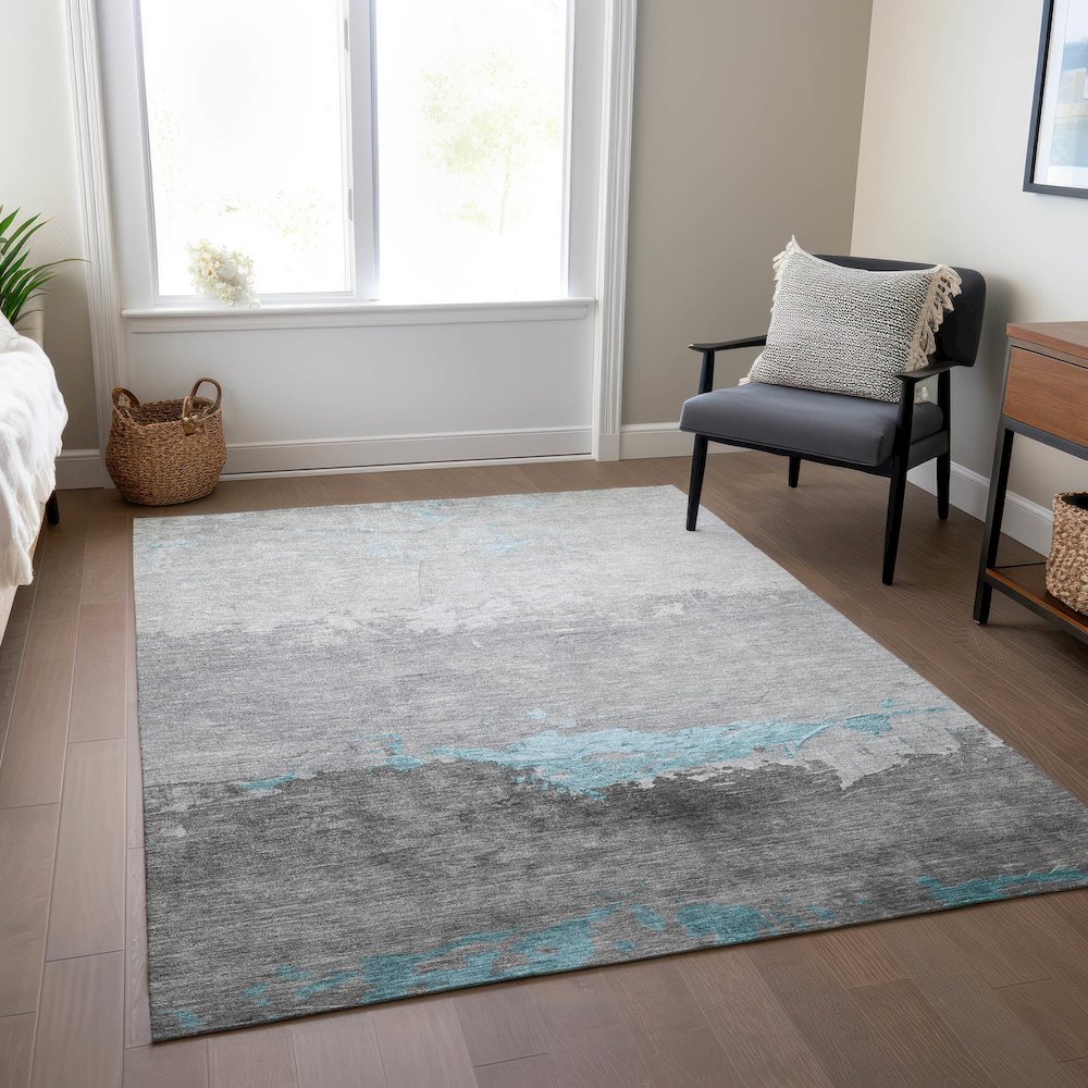 Machine Washable Indoor/Outdoor Chantille Teal 5' x 7'6" Rug