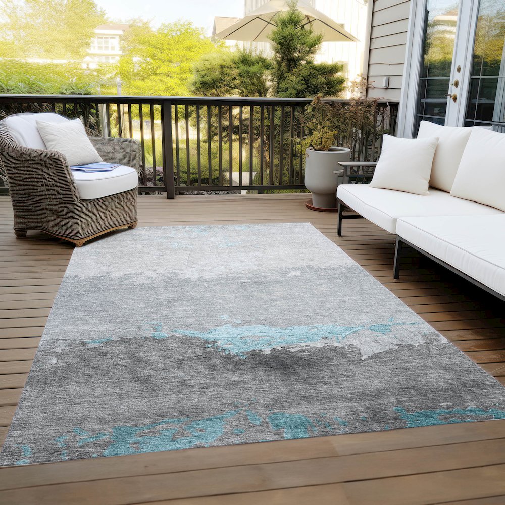 Machine Washable Indoor/Outdoor Chantille Teal 5' x 7'6" Rug