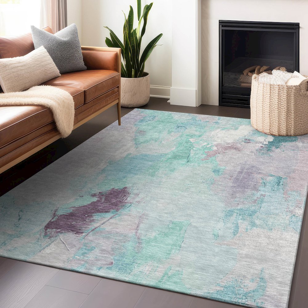 Machine Washable Indoor/Outdoor Chantille Teal 5' x 7'6" Rug