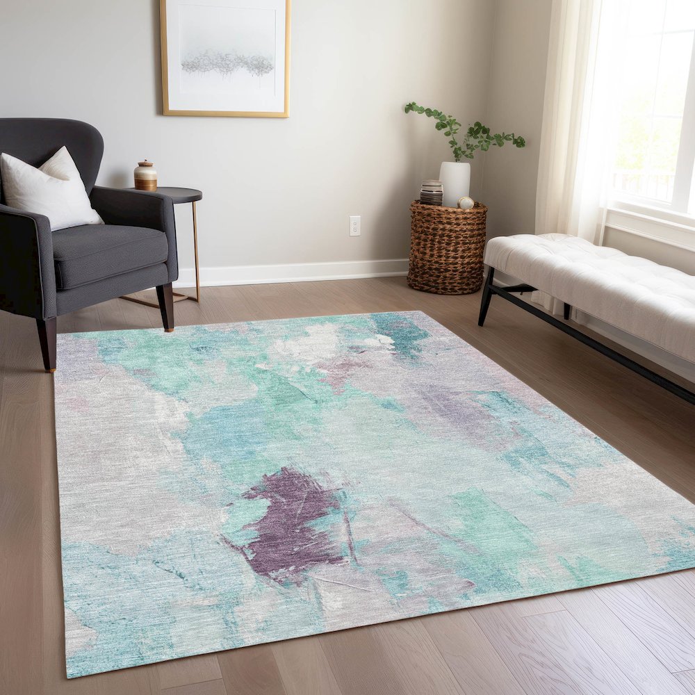 Machine Washable Indoor/Outdoor Chantille Teal 5' x 7'6" Rug
