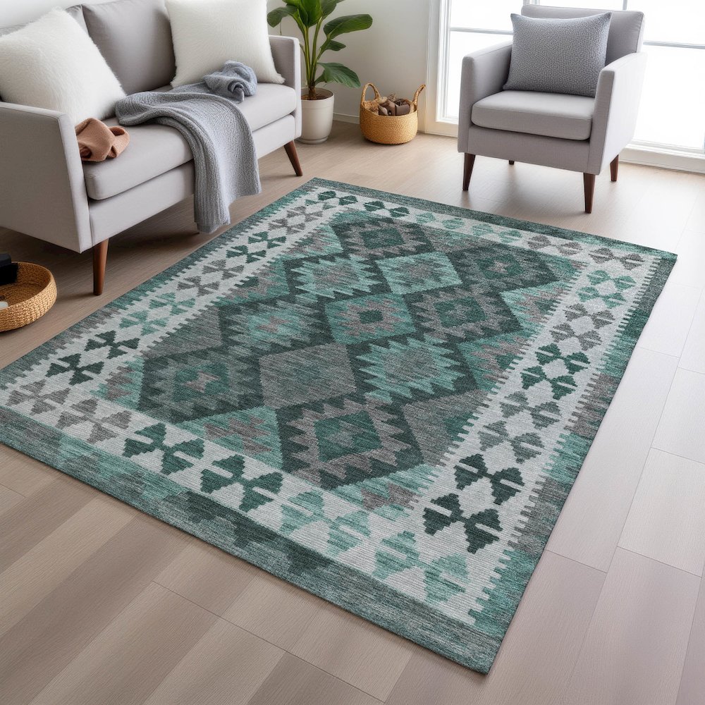 Machine Washable Indoor/Outdoor Chantille Seafoam 5' x 7'6" Rug