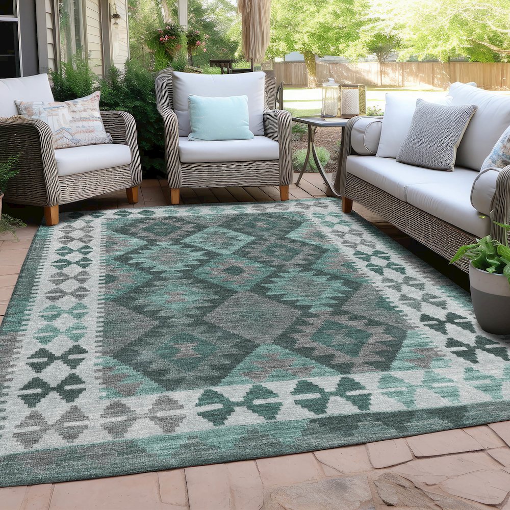Machine Washable Indoor/Outdoor Chantille Seafoam 5' x 7'6" Rug