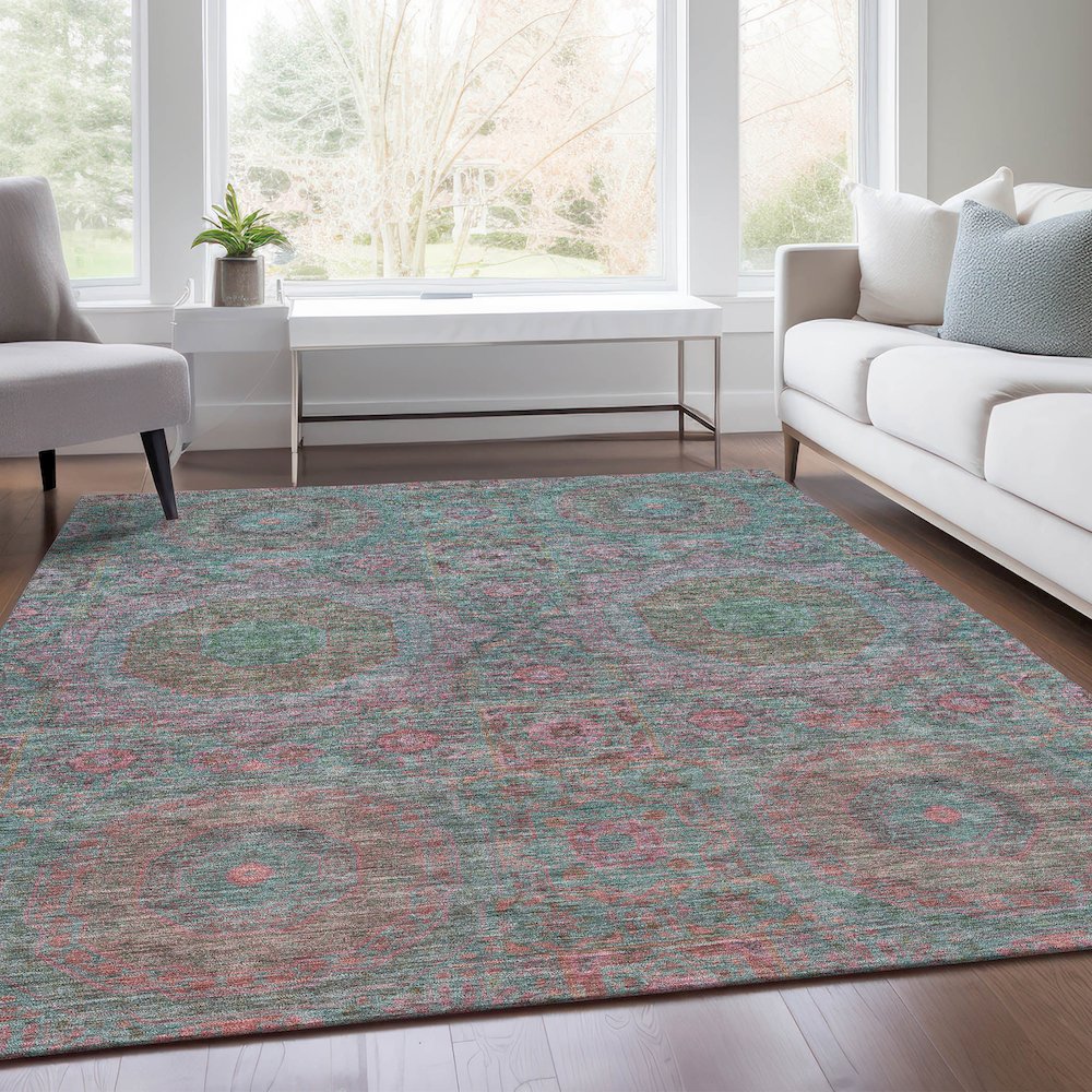 Machine Washable Indoor/Outdoor Chantille Teal 5' x 7'6" Rug