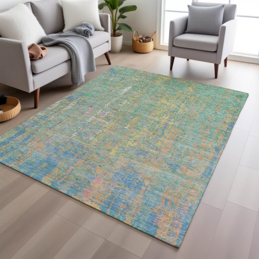 Machine Washable Indoor/Outdoor Chantille Teal 5' x 7'6" Rug