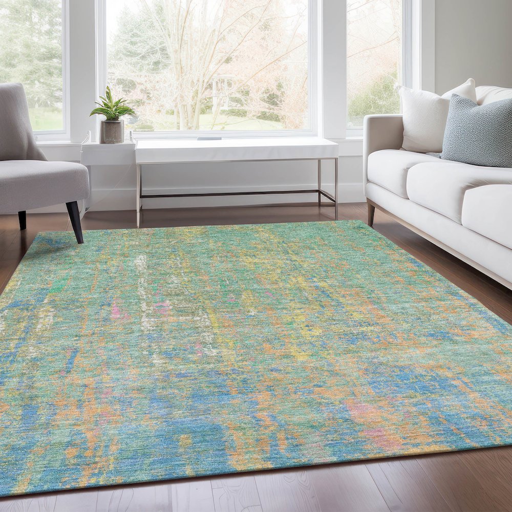 Machine Washable Indoor/Outdoor Chantille Teal 5' x 7'6" Rug