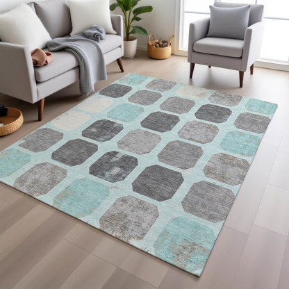 Machine Washable Indoor/Outdoor Chantille Teal 5' x 7'6" Rug