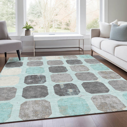 Machine Washable Indoor/Outdoor Chantille Teal 5' x 7'6" Rug
