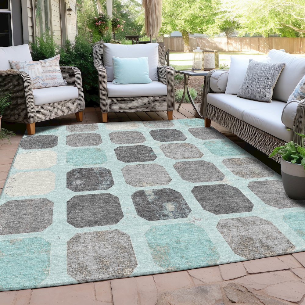 Machine Washable Indoor/Outdoor Chantille Teal 5' x 7'6" Rug
