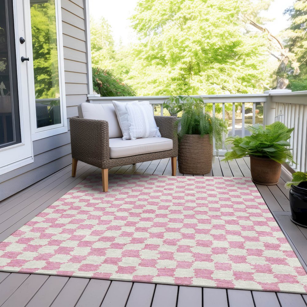Machine Washable Indoor/Outdoor Chantille Pink 5' x 7'6" Rug